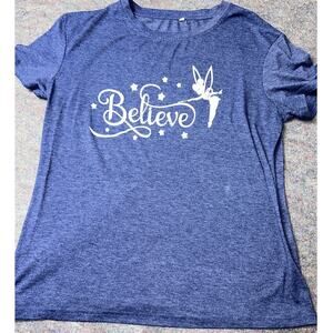 Tinker Bell Believe Disney Women’s Blue T Shirt Size Medium